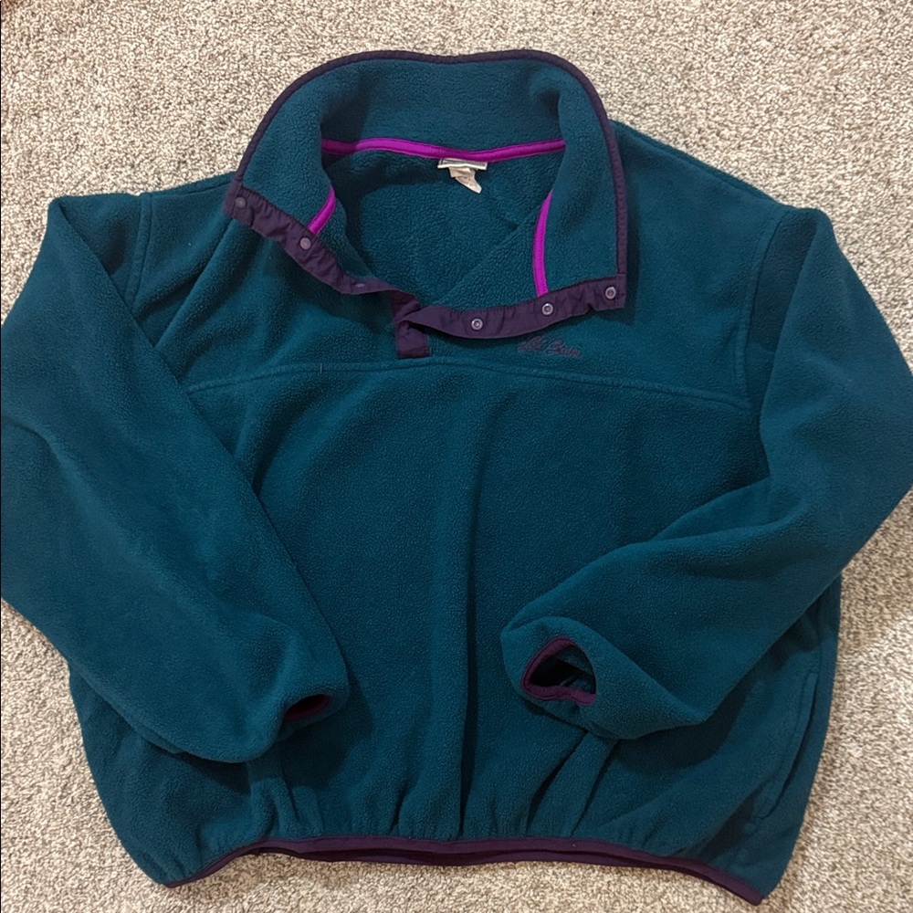 Women's Teal Fleece L.L. Bean Button Sweatshirt XL